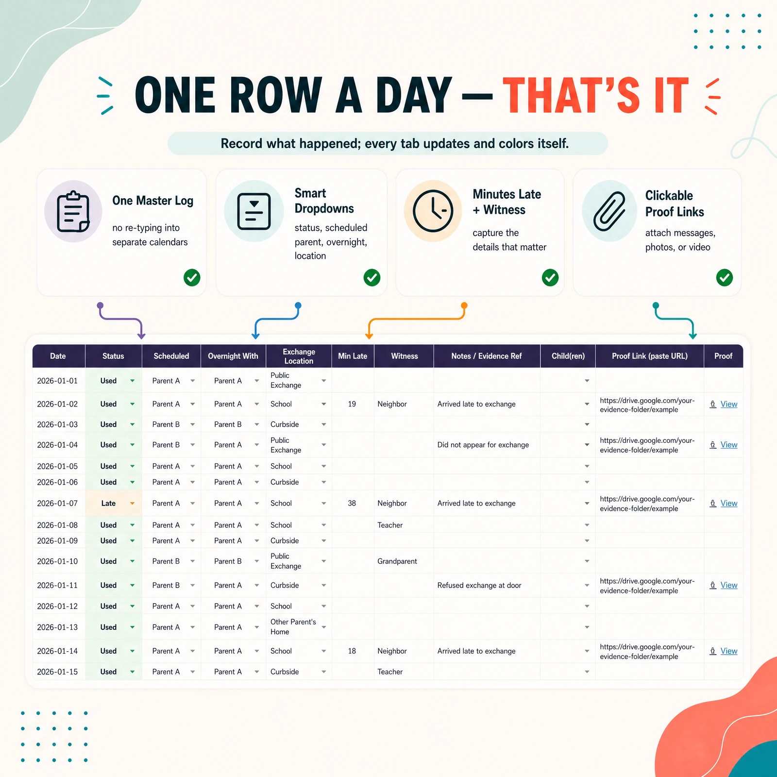 Custody & Parenting-Time Tracker — view 2