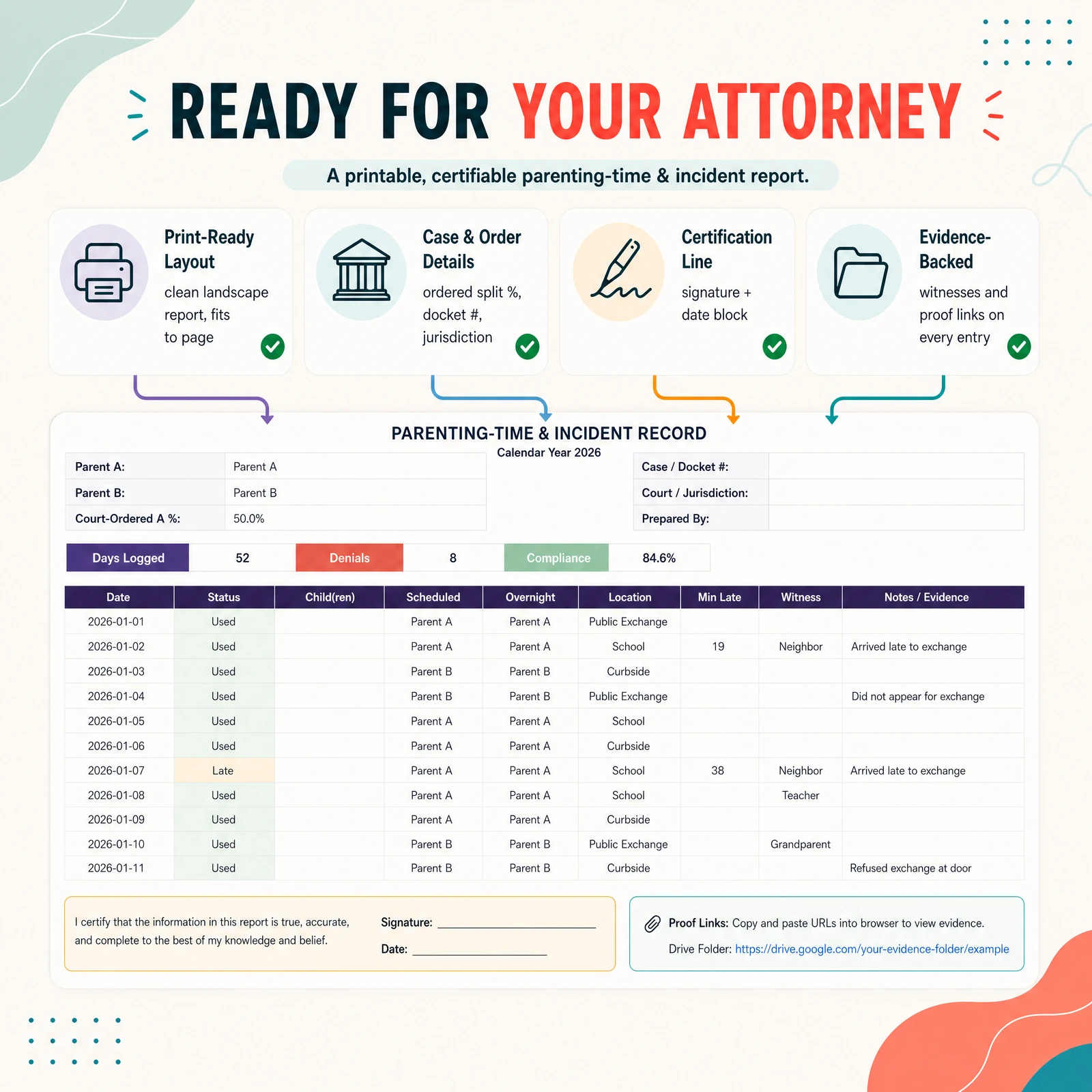 Custody & Parenting-Time Tracker — view 6